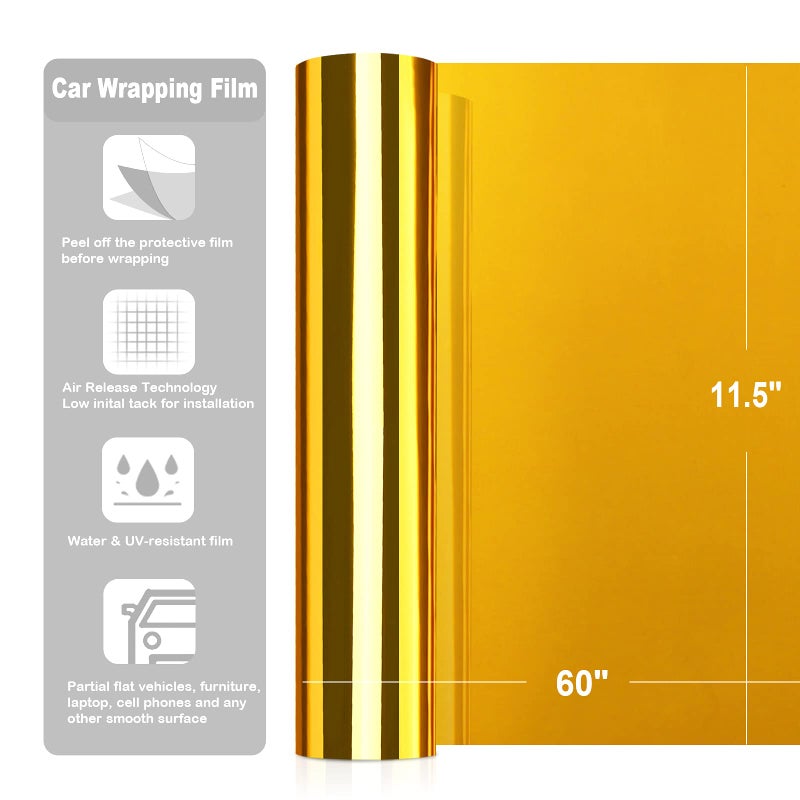 TECKWRAP 11.5"x 60" Chrome Mirror Gold Vinyl Wrap Self-Adhesive Car Sticker Car Wrap Vinyl (Gold) - Image 2